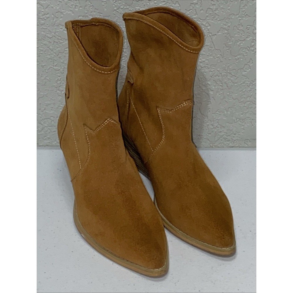 Gaudi Suede Leather Cowboy Boots Booties Size 37 Women's Size 6 Tan Light Brown